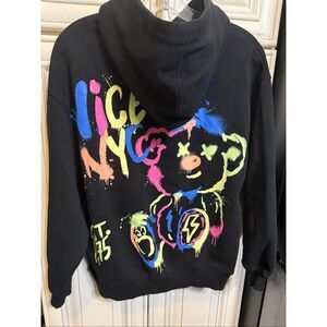 Zara Girls Nice NYC Bear Spray Paint Graphic Pullover Hoodie Black Size 13-14